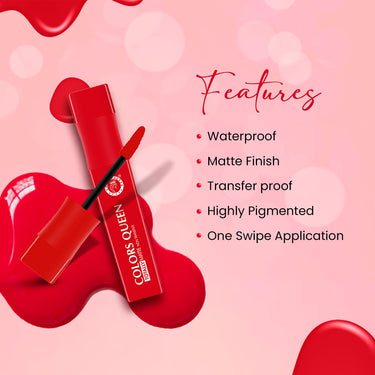 Colors Queen Totally Matte Liquid Lipstick | Intense Color Payoff, Lightweight & Comfortable, One Swipe Application | Long Lasting, Non Transfer Liquid Lipstick for Women (20 - Pool Party, 7.5g)